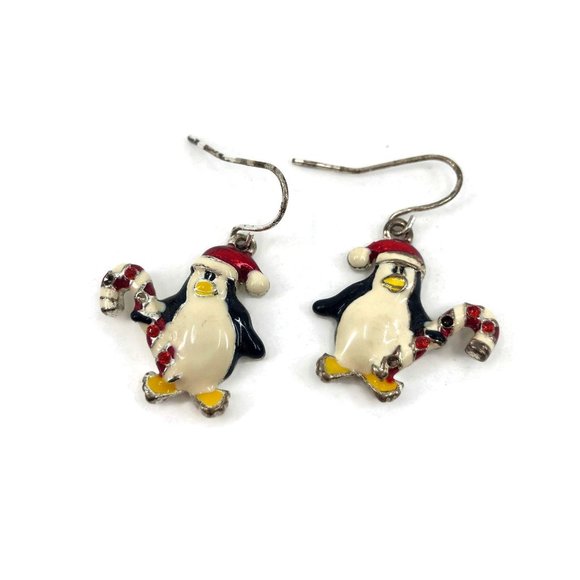 Enamel Penguin with Candy Cane Earrings - Picture 5 of 6